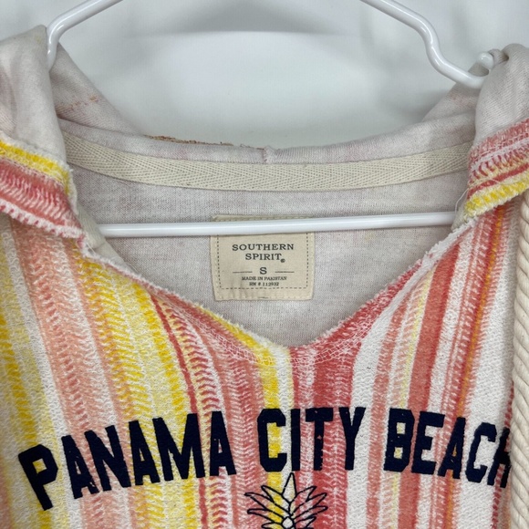 Southern Spirit Hoodie Small Poncho Sweater Yellow Stripe Panama City Beach - Picture 3 of 10